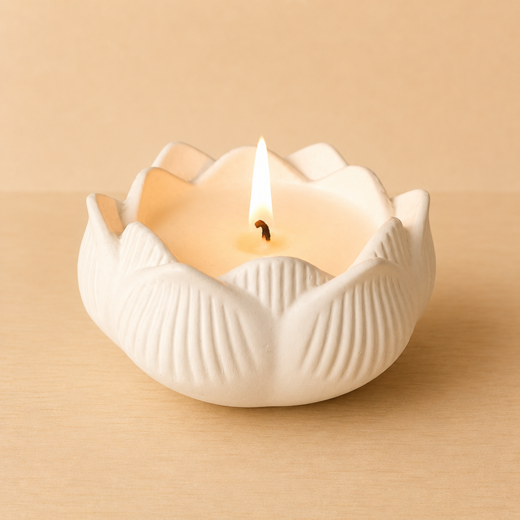 Bougie parfumée artisanale Fleur de Lotus en cire végétale avec mèche en coton – ARTIS-ÂME