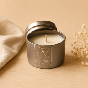 Bougie parfumée Brume d'Or en cire végétale, mèche en coton et parfum de Grasse – ARTIS-ÂME