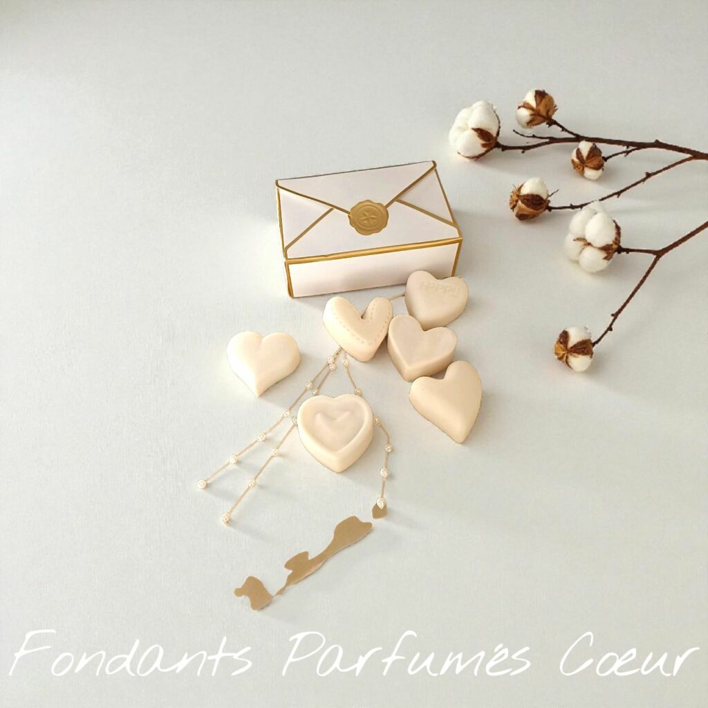 Fondants parfumés Fleur de Coton cœur – cire végétale artisanale Artis-Âme