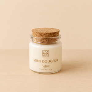 Mini Douceur – Bougie parfumée artisanale en cire végétale parfum Figue avec bouchon en liège – ARTIS-ÂME