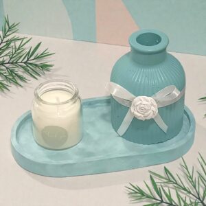 Plateau décoratif artisanal avec vase en plâtre peint – Édition limitée 3 pièces