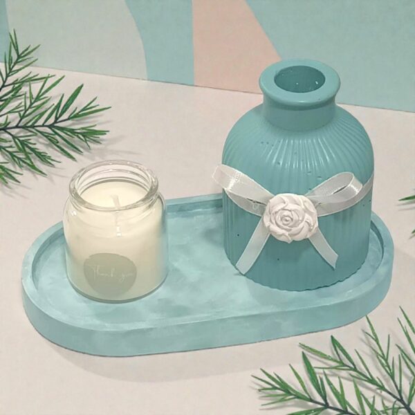 Plateau décoratif artisanal avec vase en plâtre peint – Édition limitée 3 pièces