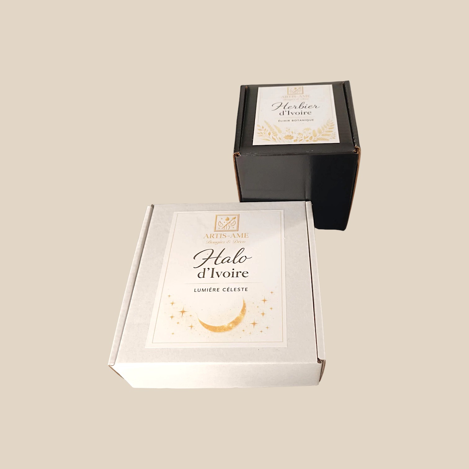 Coffret Rituel d'Ivoire comprenant Herbier d'Ivoire et Halo d'Ivoire, création artisanale Artis-Âme.