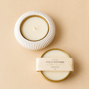 Halo d'Ivoire Édition Lumière – bougie artisanale en cire de soja
