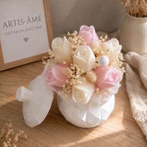 Bouquet de fondants parfumés fleuris dans un pot en plâtre fait main ARTIS-ÂME