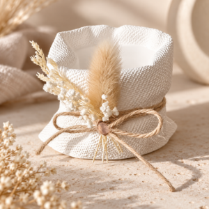 Nid Bohème Nature, objet décoratif en plâtre fait main orné de fleurs séchées