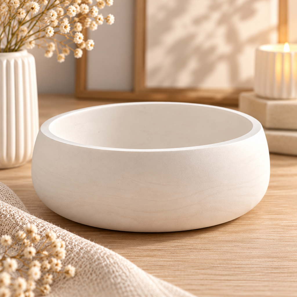 Coupe Alba décorative en plâtre marbré beige et blanc – fabrication artisanale ARTIS-ÂME
